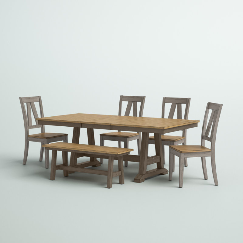 Greyleigh™ Keswick 9 Piece Extendable Rubberwood Trestle Dining Set